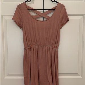 Tan & Coral Striped Dress with Crisscross Back